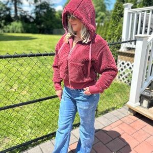 Athleta Reversible Teddy Zip Up Sweatshirt